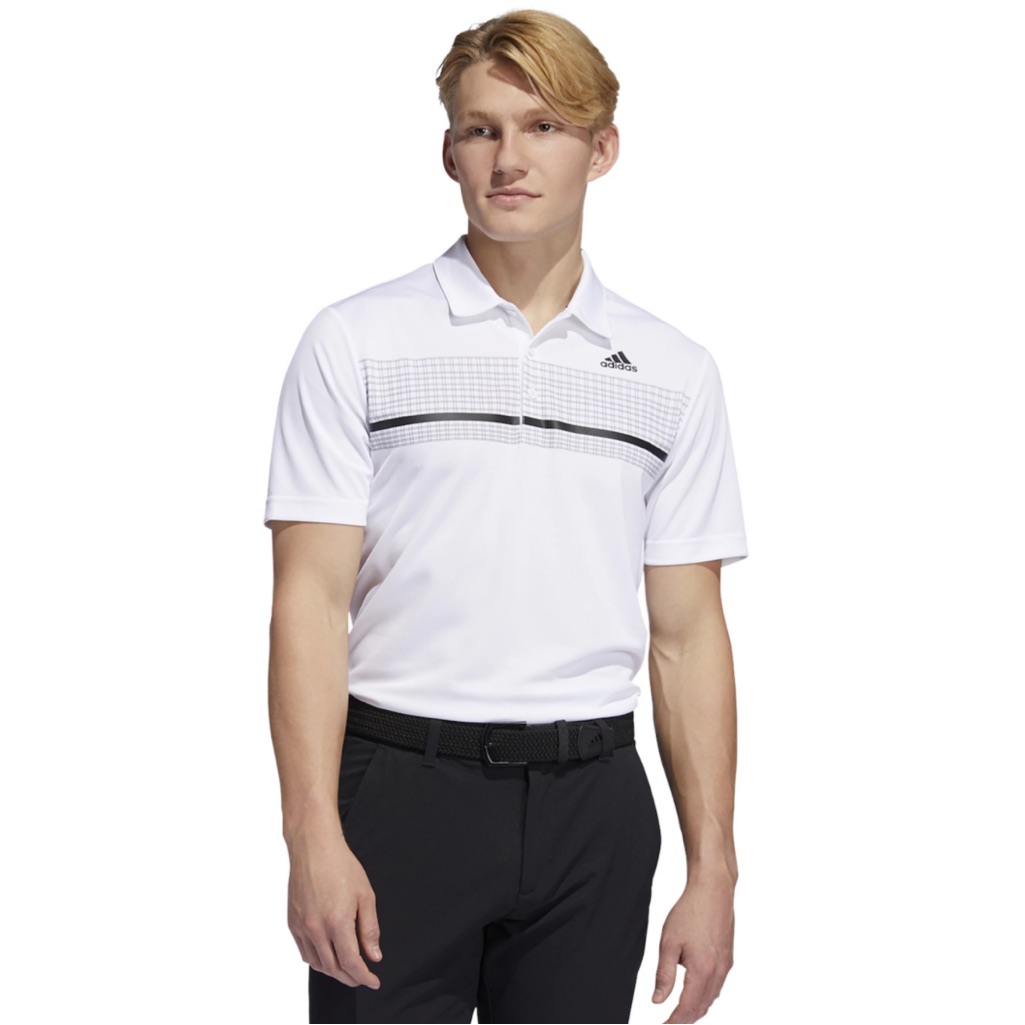 Adidas Mens Primegreen Chest Check Print Polo Golf Shirt